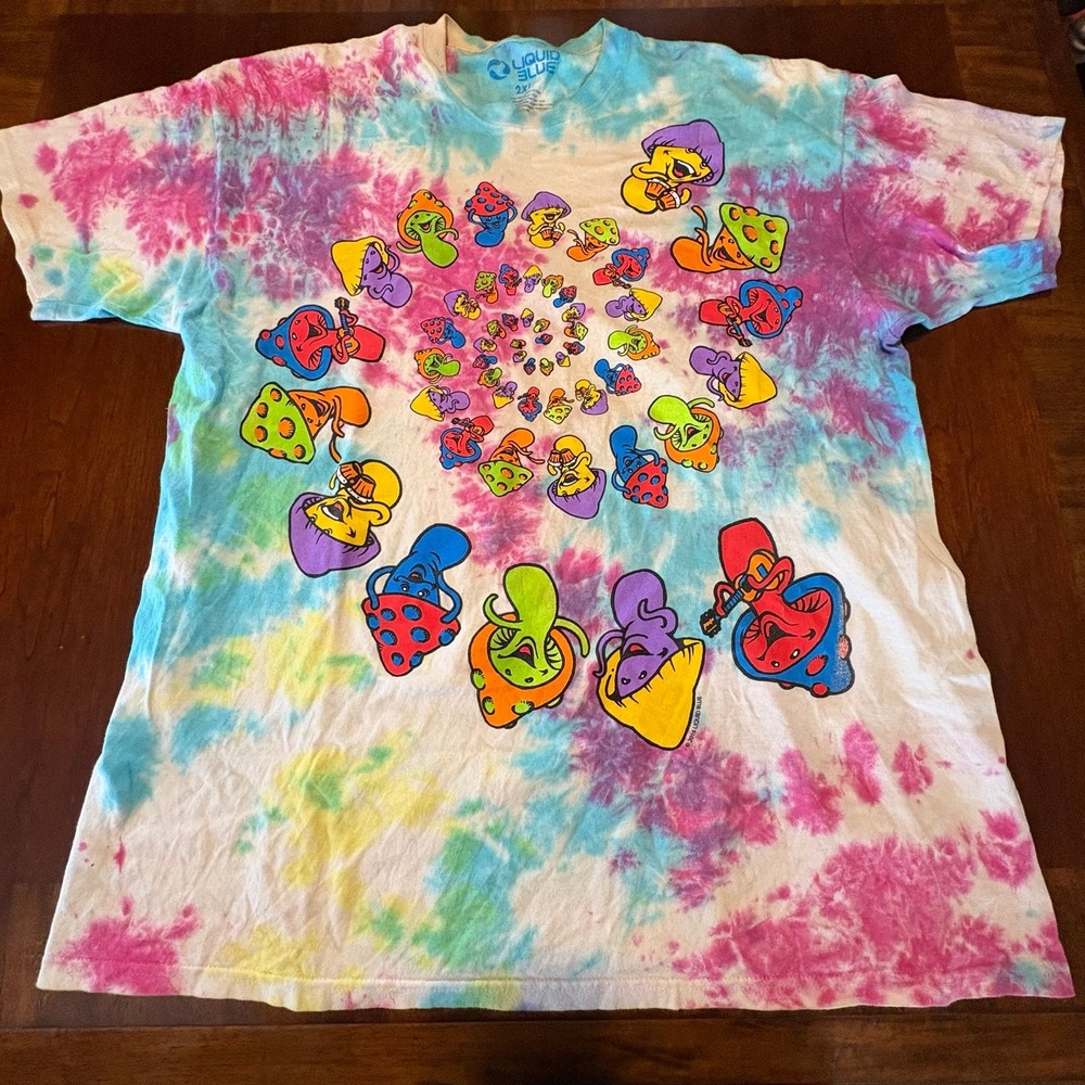 Liquid Blue Psychedelic Mushroom Music Band Tie-Dye T-Shirt Swirl‎ Graphic 2XL